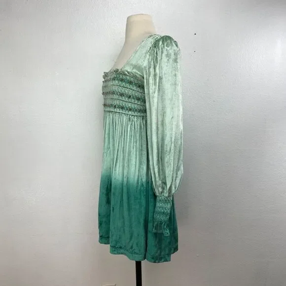 Urban Outfitters Green Velvet Dress Med Rhinestone Fairy Festival Boho Romantic - Picture 8 of 14